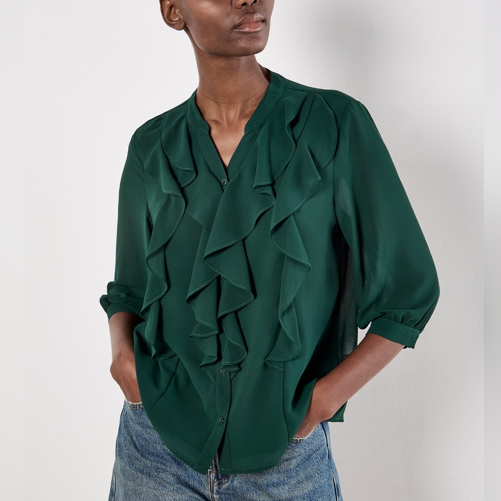 Ruffle Front Chiffon Blouse